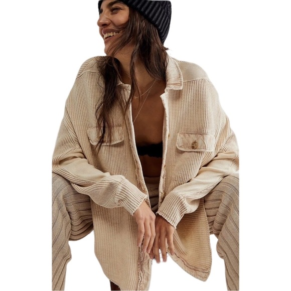 Bagatelle Collection Beige Sand Scout Waffle Knit Long Sleeve Button Down Small - Picture 14 of 14